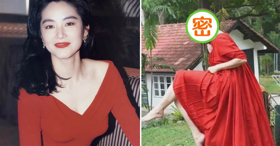 林青霞近照曝光！在自家果園摘果子，穿紅裙赤腳坐在樹樁上，67歲狀態像40歲